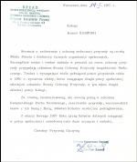 PODZIEKOWANIE KONSERWATORA PRZYRODY 1987
